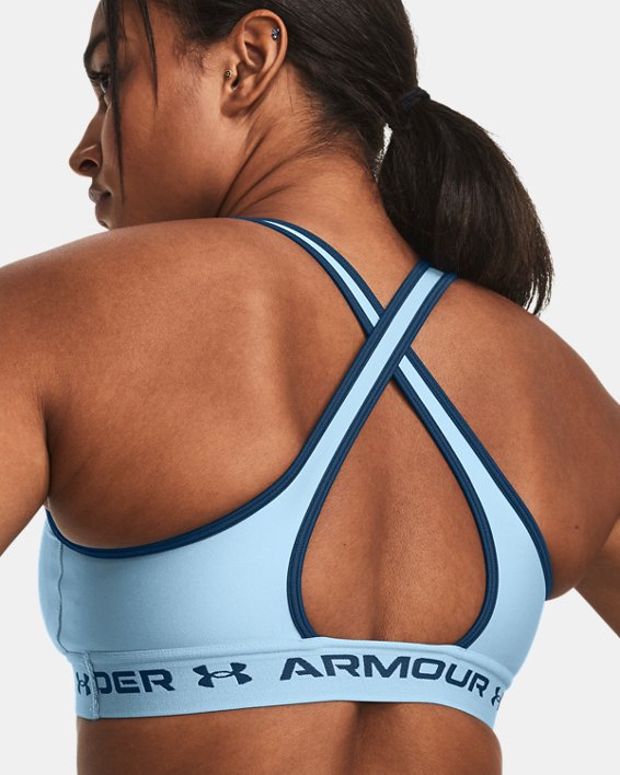 Women's Armour® Mid Crossback Sports Bra in Blue image number 8
